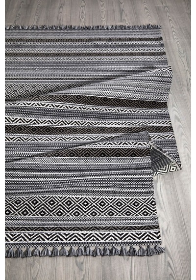 Siyah Renkli Kaymaz Tabanlı Yıkanabilir Makine Dokuma Kilim-326