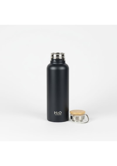 Bambu Kapaklı Siyah Çelik Termos Matara - 750 Ml Sızdırmaz Kilitli Mug - Doğal Ahşap Detaylı Sı Diğer