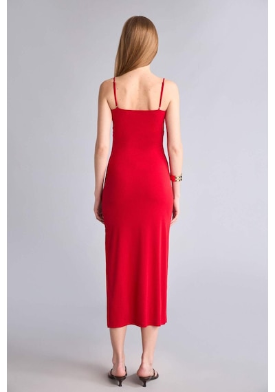 Defacto Bodycon Vücudu Saran Kare Yaka Askılı Maxi Elbise H6454ax26smrd357 Kırmızı-rd357