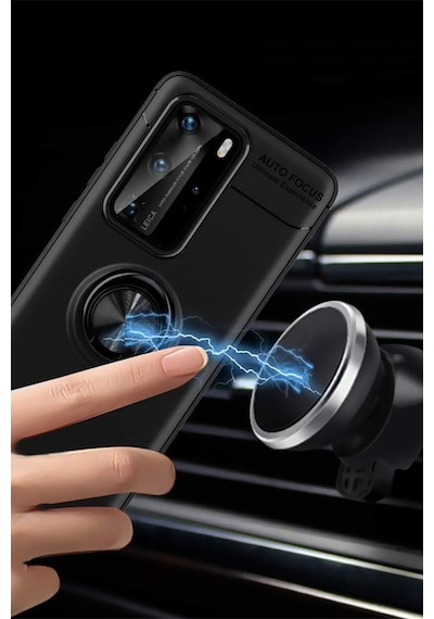 Huawei P40 Pro Kılıf Yüzüklü Tam Korumalı Silikon Kapak