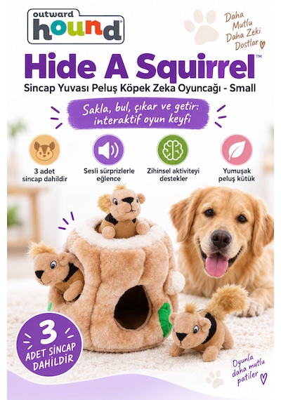 Outward Hound Hide A Squirrel Small Sincap Yuvası Peluş Köpek Zeka Oyuncağı