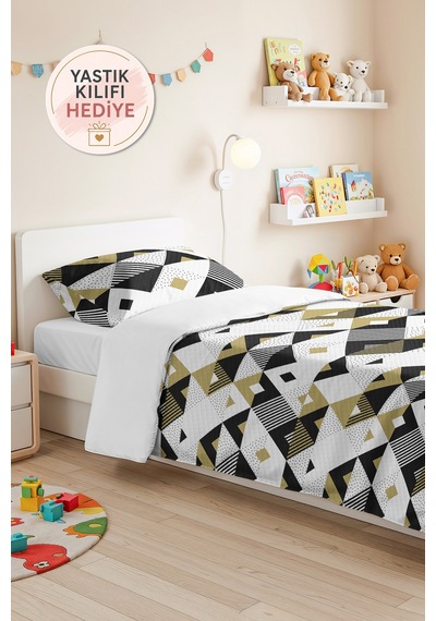 Siyah Geometrik Modern Genç Odası Tek Kişilik Pike Takımı-gold Beyaz 160x220cm Kapitone Yatak Örtüsü Dokulu İpek Anısı