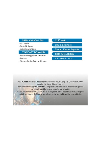 Mey İthalat Catpower 1207 Daire Testere 185 Mm 1250 Watt