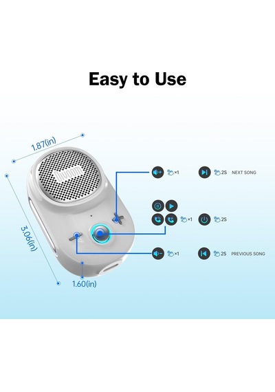Itour-s Giyilebilir Bluetooth Hoparlör, Ip67 Klip-on, 10h Çalma Süresi, Beyaz