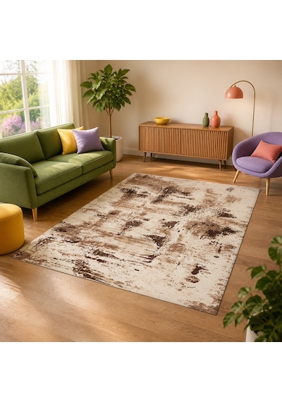 Kartela Halı Nivo Halı Kaymaz Taban Makinede Yıkanabilir Halı Kahverengi - 60 X 90 Cm