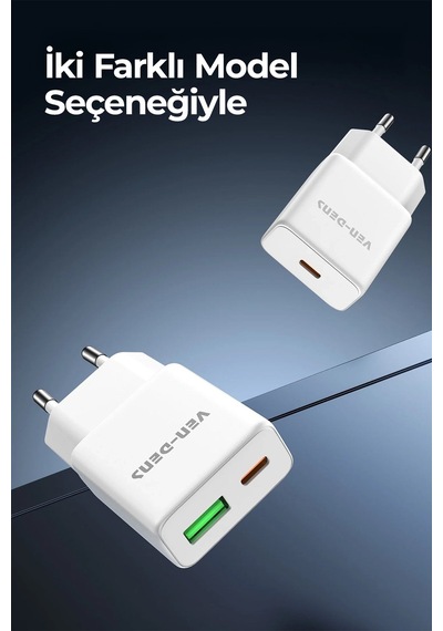 Ven-dens Vd-tc017bac 30 W Pd Type-c Hızlı Şarj Adaptörü, Usb-c Ve Usb-a Çift Port, Kompakt, Beyaz