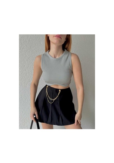 Ckm Moda Mira Yüksek Kalite Kadın Yuvarlak Yaka Bluz Gri