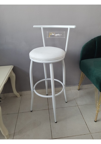 Sırtlı Dekoratif Bar Tabure Ak Inci Siyah