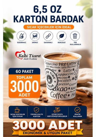 Karton Bardak 6.5 Oz Sızdırmaz Erimez 3000'li