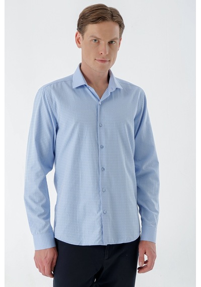 Morven Erkek Mavi Trend Baskılı Desenli İtalyan Yaka Slim Fit Gömlek 24mc004010300 Mavi