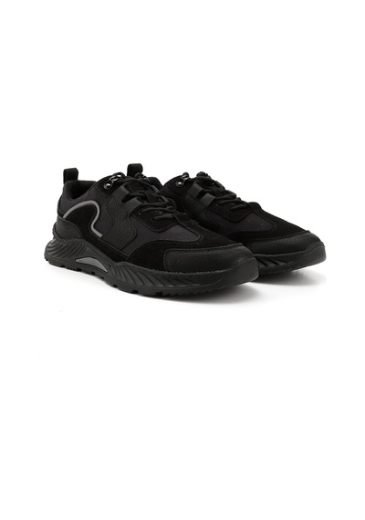 Gönderi(R) Erkek Siyah Bağcıklı Kauçuk Taban Hakiki Deri Sneaker Ddma82242258 Siyah