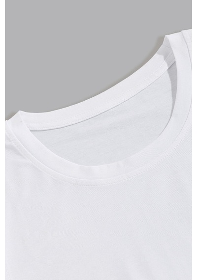 Cool Tarz Erkek Beyaz Bisiklet Yaka Oval Etek Salaş %100 Pamuk Basic T-shirt Beyaz Beyaz