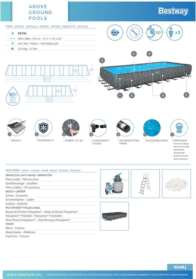 Bestway Apx 365 561kj Dikdörtgen Prefabrik Havuz Seti 9,56 M X 4,88 M X 1,32 M