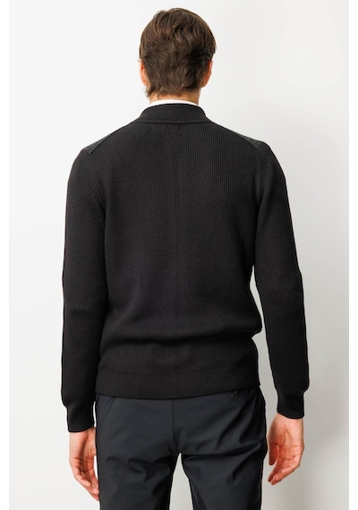 Jack & Jones Erkek Hakim Yaka Önü Keçe Triko Mont Desen Siyah