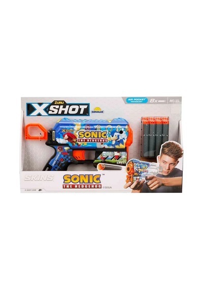 Mey İthalat 36648 X-shot Skins Flux Sonic The Hedgehog 8 Li Sünger Dart Atan Silah 21 Cm -