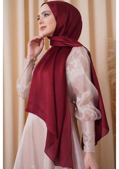 Flora Tekstil Janjan Trend Parlak Saten Dokulu Abiye Şifon Işıl Şal Bordo