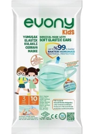 Evony Yumuşak Elastik Kulaklı Çocuk Maskesi 10 adet