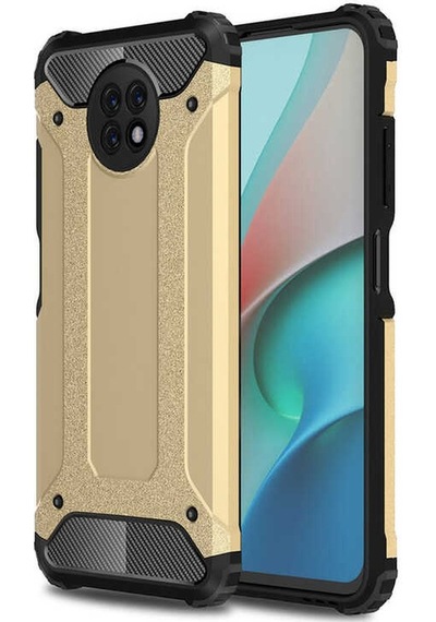 Noktaks - Xiaomi Uyumlu Xiaomi Redmi Note 9 5g - Kılıf Çift Katman Zırh Tank Crash Military Kapak - Gold