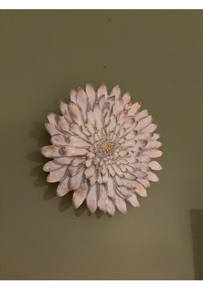 Dekoratif Çiçek Tabak / Sunumluk Beyaz & Altın Yaldız Eskitme 28 Cm