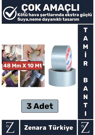 Ultra Güçlü Suya Neme Dayanıklı Çok Amaçlı Onarım Tamir İzolasyon Bantı Gri 48 Mm X 10 Metre 3 Adet
