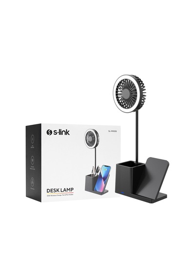 S-link Sl-m9055 10 Watt Kablosuz Şarj İstasyonlu Fanlı Kalemlikli Masa Lambası Siyah Diğer