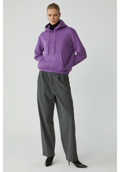 Ethıquet Diane Kadın İçi Polarlı Yumuşacık Comfort Fit Kapüşonlu Mor Sweatshirt