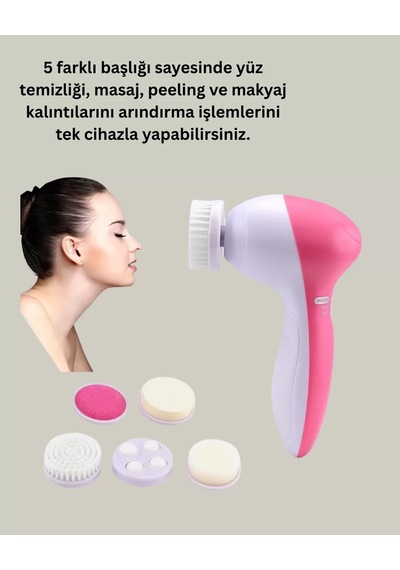 5 Başlıklı Fırçalı Yüz Temizleme Ve Spa Masaj Cihazı Döner Başlık Suya Dayanıklı Mh-hs0009-9473