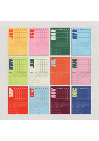 Tarihsiz Aylık Planlayıcı Takvim, Retro Organizer Planlayıcı