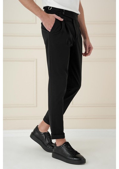 Efor Comfort Fit Beli Tokalı Çift Pileli Siyah Jogger Pantolon P 1172 Siyah