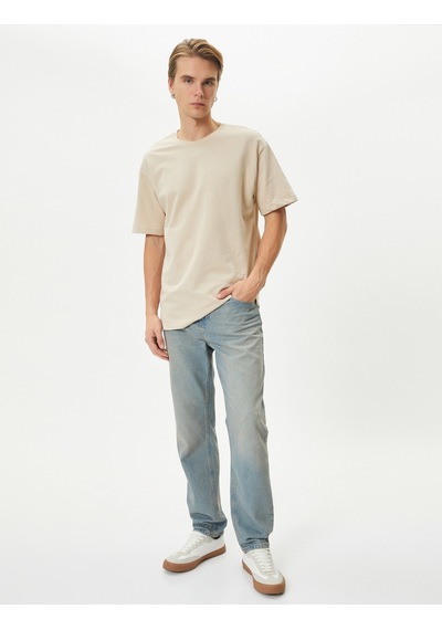 Koton Basic Oversize Tişört Bisiklet Yaka Düşük Omuzlu Kısa Kollu Pamuklu Bej 4sam10069hk Ekru