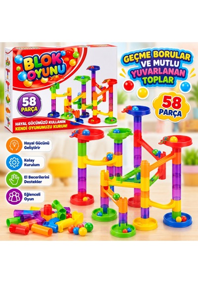 8009 Blok Oyunu 58 Parça Eğitici Oyuncak Borular