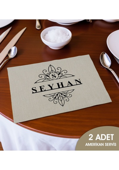 Bk Gift Kişiye Özel İsimli 2 Li Keten Amerikan Servis Seti-4, Ev Hediyesi,baskılı Servis Bezi, Mutfak Dekoru Bitmeyencom33195 Bk Gift