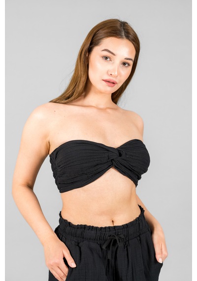 Asc Sun Kadın Müslin Crop Top Siyah