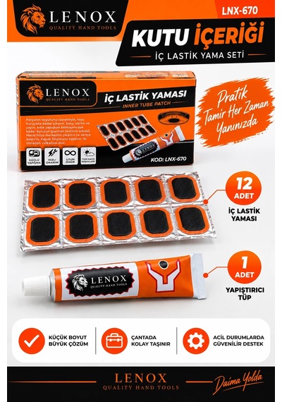 İç Lastik Yama Seti Yapıştırıcılı Bisiklet Lastik Tamir Kiti Pratik Onarım Seti Lenox Lnx-670