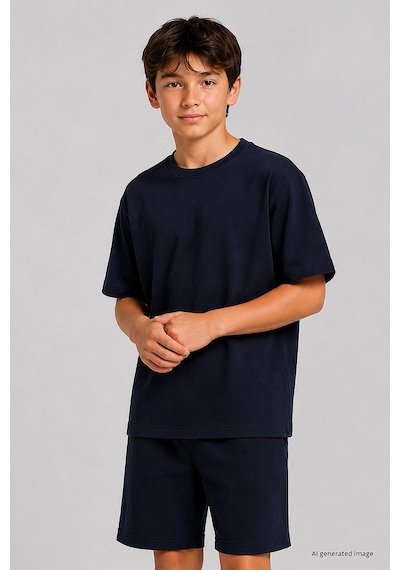 TOMMYLIFE Lacivert Oversize Fit Basic Erkek Çocuk Şort Takım - 11335