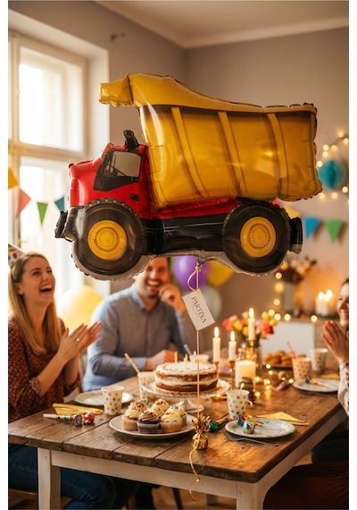 İnşaat Damperli Kamyon Folyo Balon 79x66 Cm İnşaat Temalı Çocuk Doğum Günü Parti Süsü Çok Renkli
