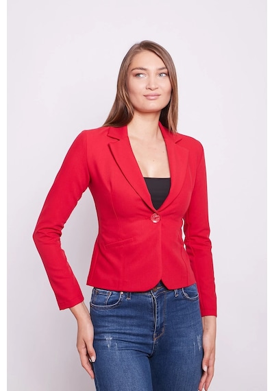 Yakalı Flato Cepli Uzun Kol Pamuklu Kumaş Kısa Blazer Ofis Ceket -kırmızı Kırmızı