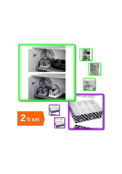 6 Bölmeli Tencere Kapak Rafı + 12 Bölmeli Mozaik Desen Çekmece Düzenleyici Organizer - 2li Set U5t3w Belirtilmemiş
