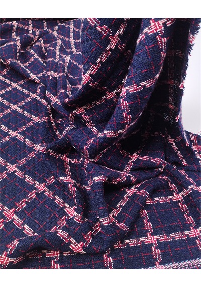 Lacivert Ekru Kırmızı Renklerde Şanel Dokuma Kumaş Elbiselik & Bluzluk En: 140cm-12613 Lacivert,ekru,kırmızı
