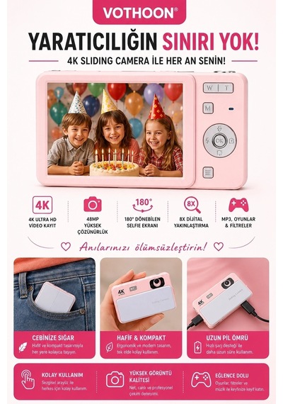 Dijital Kamera 4k Hd 48mp 16x Zoom Flaşlı Kayar Retro Video Kamera 2.8 Ekran 64gb Sd Kart li 50975593