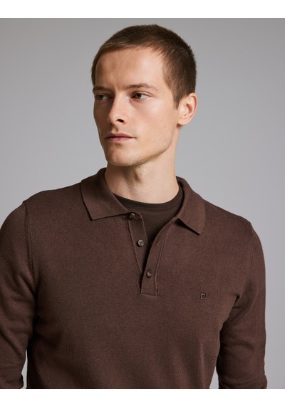 Pierre Cardin Kahverengi Slim Fit Düğmeli Polo Yaka Basic Triko Kazak 50333894-vr029