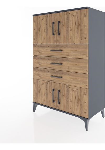 Hyperion Dolap Tek Raflı 3 Çekmeceli 4 Kapaklı 88x44x134 Antrasit-çam Antrasit