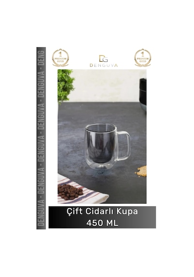 Camkupa 450ml Isı Yalıtımlı Borosilikat Modern Şık Estetik Dayanıklı Çift Cidarlı Cam Kupa Gri Çok Renkli