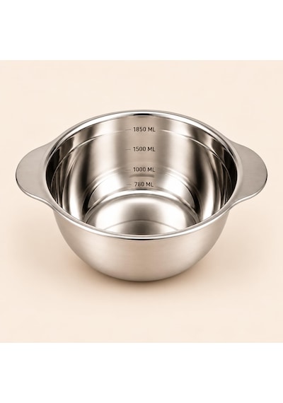 Paslanmaz Çelik 1850 Ml Ölçülü Kap 25 Cm, İç Ölçek Çizgili Büyük Boy Karıştırma Ve Hazırlık Kabı, Çift Yan Tutamaçlı Mutfak Ölçü Kabı Çok Renkli