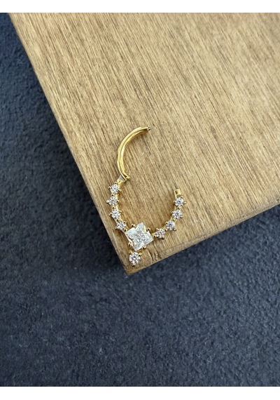 316 L Cerrahi Çelik Oval Zirkon Taşlı Pırlanta Model Halka Piercing Altın - Lacivert