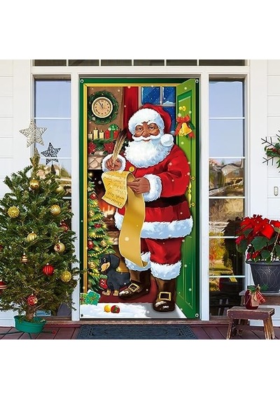 Irenare Kapı Kapak Dekorasyon Siyah Noel Baba Ön Kapı Kapağı Noel Santa Arka Plan Asılı Afiş Noel Dekorasyon Ev İçin