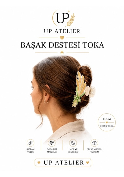 Başak Destesi Kemik Toka 11cm Sarı-yeşil