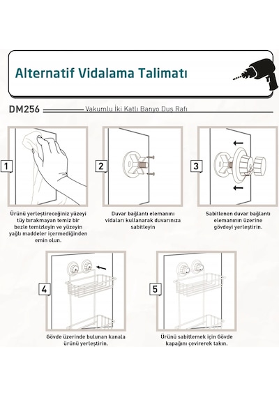 Teknotel Vakumlu Iki Katlı Banyo Rafı Mat Siyah Dm256 Siyah