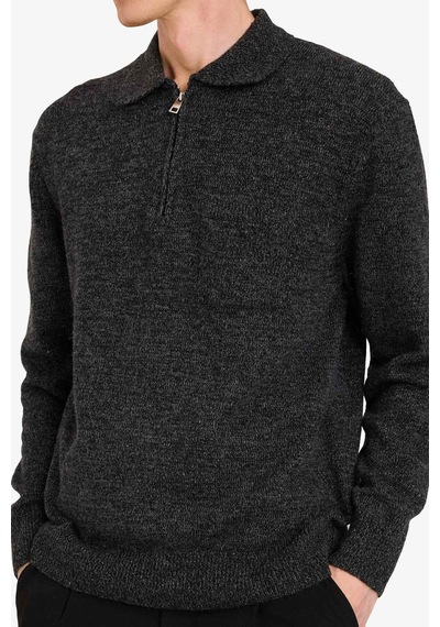 Defacto Standart Fit Polo Yaka Yarım Fermuarlı Triko Kazak G6182ax25cwar195 Antrasit-ar195