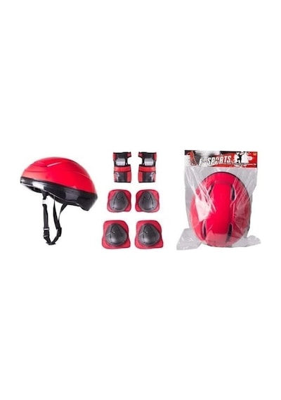 Paten Koruyucu Set Dizlik Dirseklik Kasklı Set Bisiklet Koruyucu Set Scooter Koruyucu Set Kırmızı